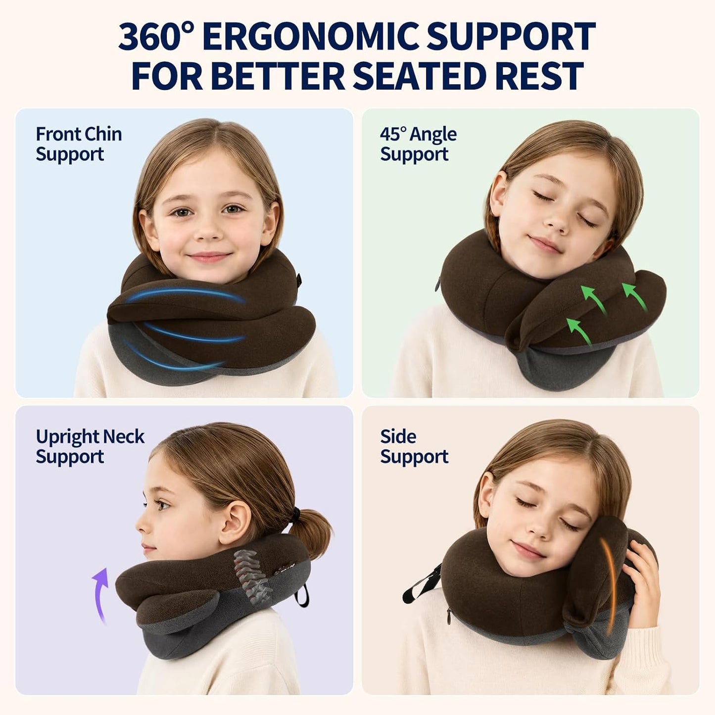 BUYUE Travel Neck Pillows for Airplanes, Memory Foam 360° Head Support Sleep for Long Flight, Skin-Friendly & Breathable, Kit with Eye Mask, Earplugs and Storage Bag (Adult, Grey, 90+ lbs)