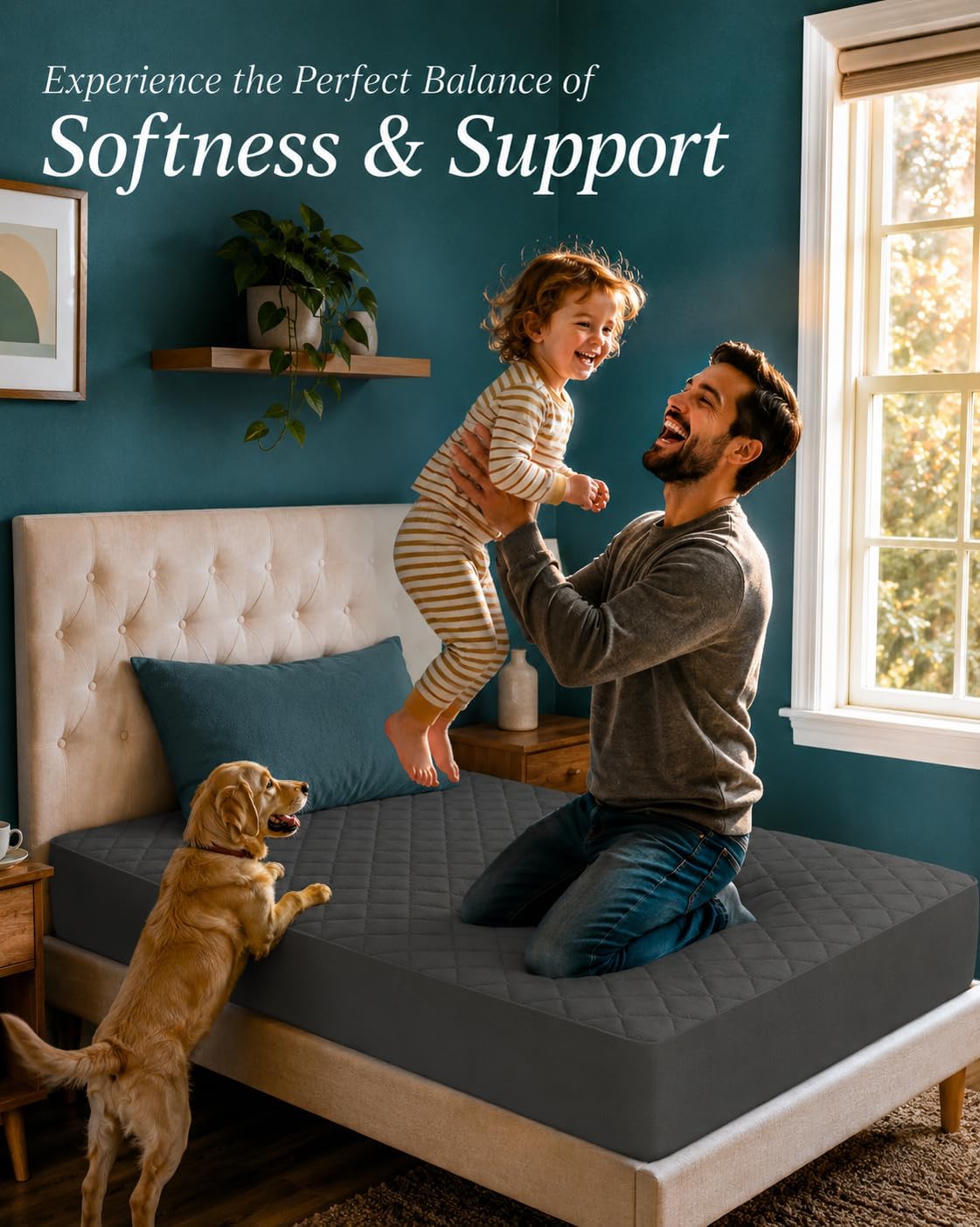 Quilted Fitted Mattress Pad, Queen Mattress Protector Topper with Deep Pocket Stretches up to 16 Inches, Machine Washable Mattress Cover by Utopia Bedding (White)