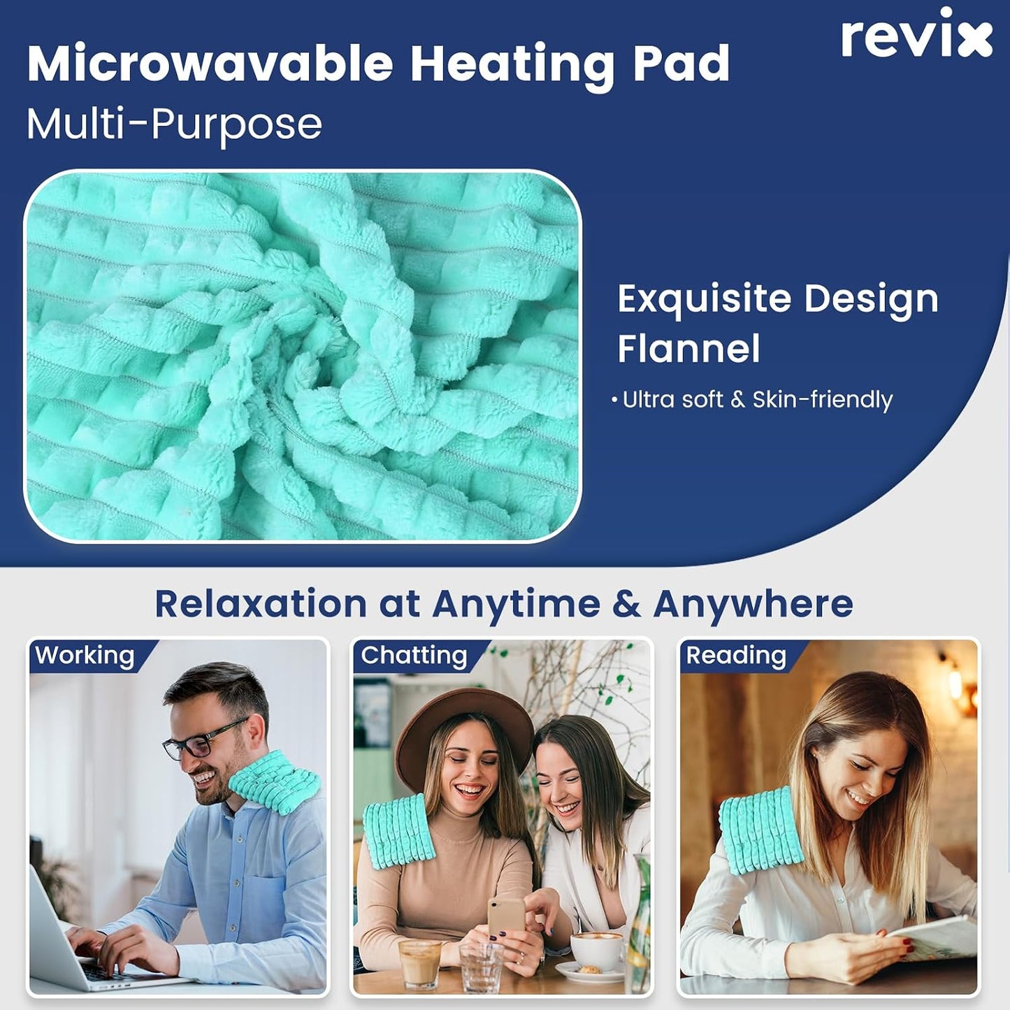 REVIX 6 * 12" Moist Heating Pad Microwavable, Reusable Microwave Heating Pads for Joints, Weighted Heat Packs with Flaxseeds for Shoulders, Neck, Back, Unscented
