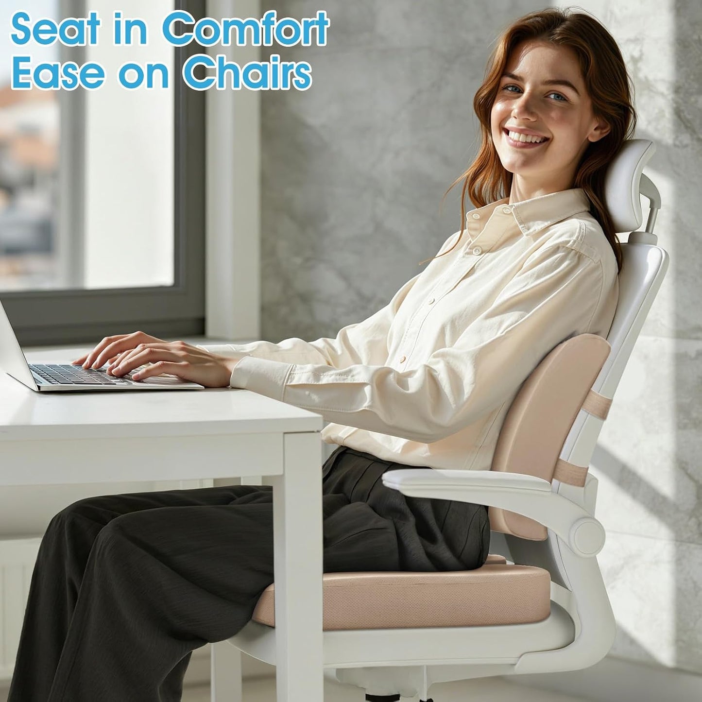 CushZone Ergonomic Seat Cushion & Lumbar Support Pillow - Memory Foam for Sciatica Pain Relief & Posture Correction, Non-Slip Chair Cushions for Office Chair/Car/Wheelchair/Travel (Black)
