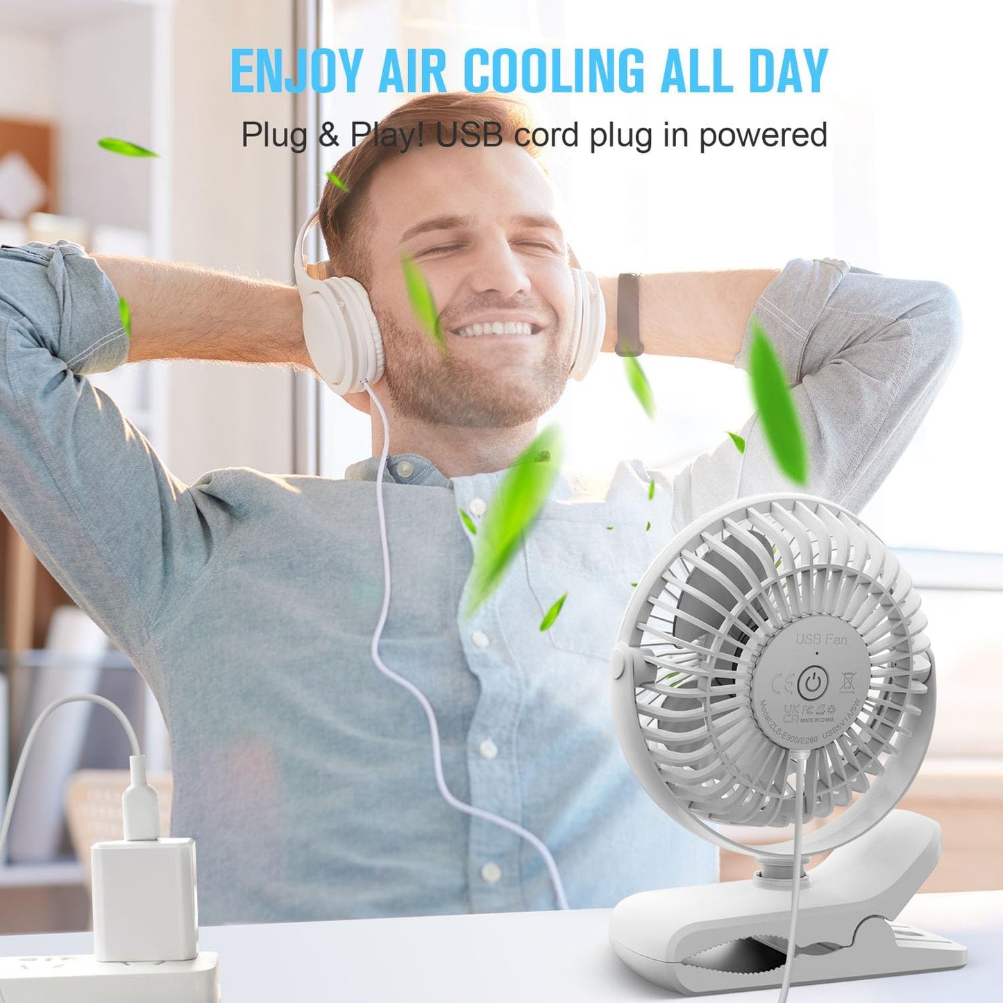 BESKAR Small Clip on Fan, 3 Speeds USB Fans with Strong Airflow, Clip & Desk Fans USB Plug in with Sturdy Clamp - Ultra Quiet operation for Office Dorm Bedroom Stroller