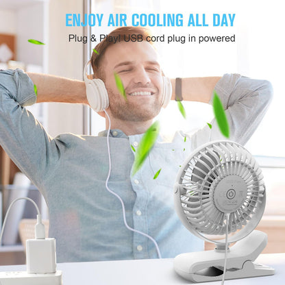 BESKAR Small Clip on Fan, 3 Speeds USB Fans with Strong Airflow, Clip & Desk Fans USB Plug in with Sturdy Clamp - Ultra Quiet operation for Office Dorm Bedroom Stroller