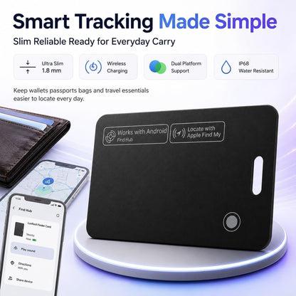 Luxford Finder Card Android Wallet Tracker Card Rechargeable Wireless Charging IP68 Waterproof Ultra Slim Locator for Apple Find My and for Google Find Hub Wallet Passport Luggage Backpack