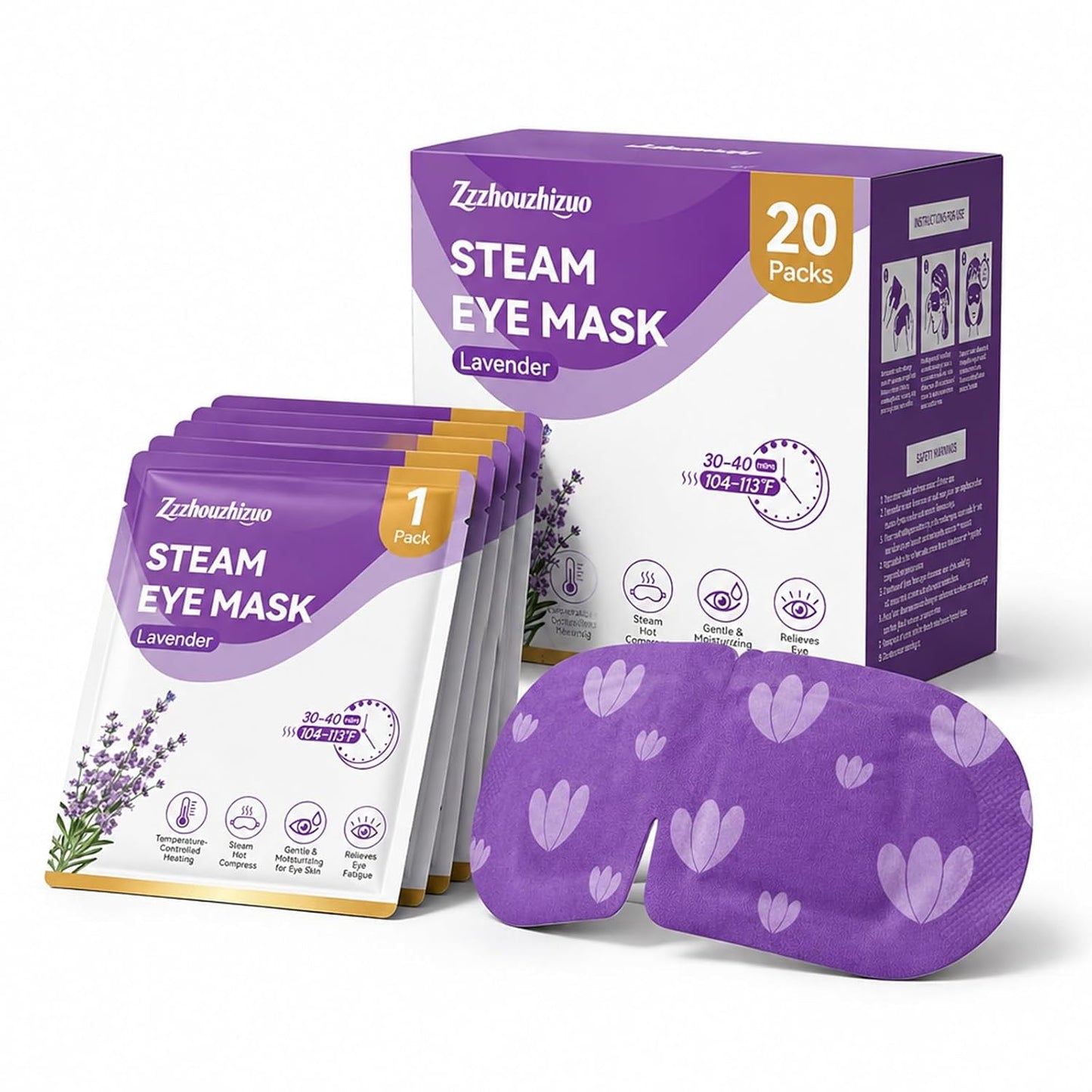 20 Packs Steam Eye Masks Disposable, Self Heating Heated Eye Mask Warm Compress for Sleep, Travel, Spa, Lint-Free Breathable Eye Masks for Women Men, Relaxation Gifts for Her Him (Unscented)