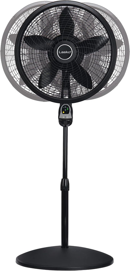Lasko Oscillating Cyclone Pedestal Fan with Remote Control - Cooling Standing Fan for Bedroom, Living Room, and Home Office - Adjustable Height - 3 Quiet Speeds - 1843 - 18" Blade Diameter - Black