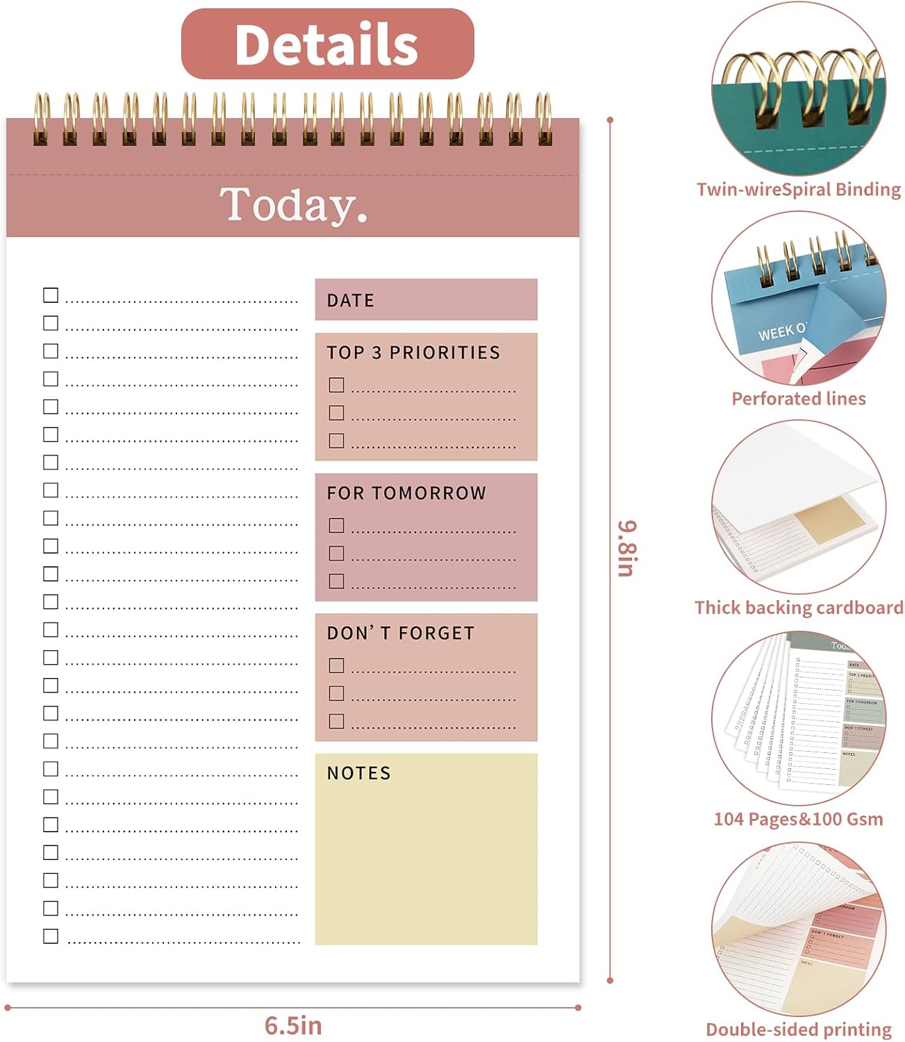 104 Pgs Weekly To Do List Notepad, 52 Duplex-Printed Undated Sheets 100 GSM（8.5"×11") Weekly Desk Planner For Work Home School Office Desk Accessories Supplies & Goal Setting Tasks - Green