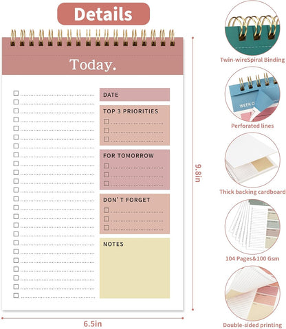 104 Pgs Weekly To Do List Notepad, 52 Duplex-Printed Undated Sheets 100 GSM（8.5"×11") Weekly Desk Planner For Work Home School Office Desk Accessories Supplies & Goal Setting Tasks - Green