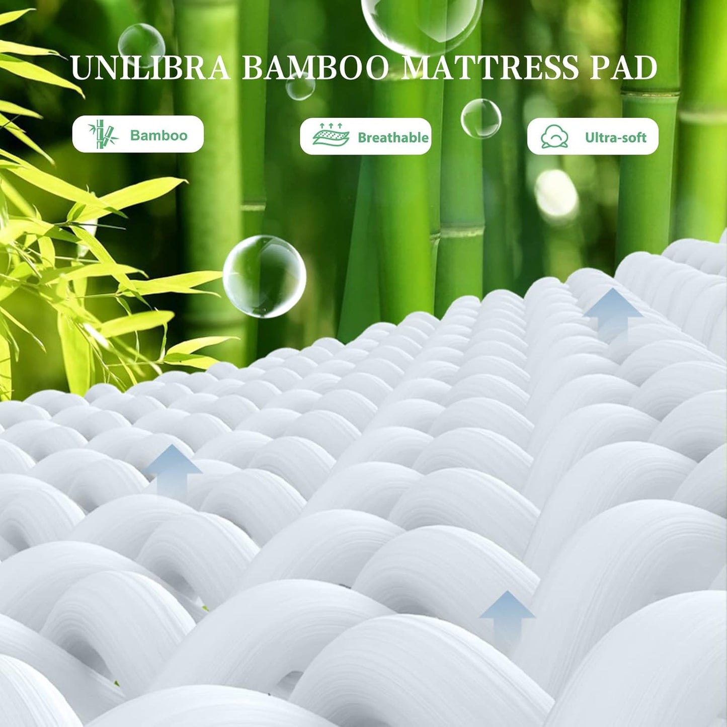 UNILIBRA Queen Mattress Protector Waterproof, Deep Pocket Mattress Pad Cover Fits to 6''-21'', Breathable Hollow Cotton Filling Quilted Mattress Protector for Queen Size