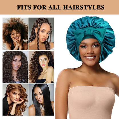 2+3 Large Satin Bonnets with Scrunchies for Women, Hair Bonnet Sleeping Tie Bonnet for Braids Curly Hair