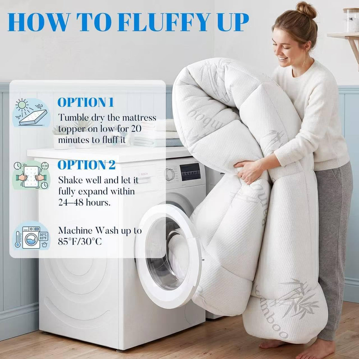 Ubauba 100% Waterproof King Size Mattress Topper, Viscose Made from Bamboo Pillow Top Mattress Protector for Back Pain Relief, Breathable Cooling Mattress Pad for Hot Sleeper, 8-21 Inch Deep Pocket