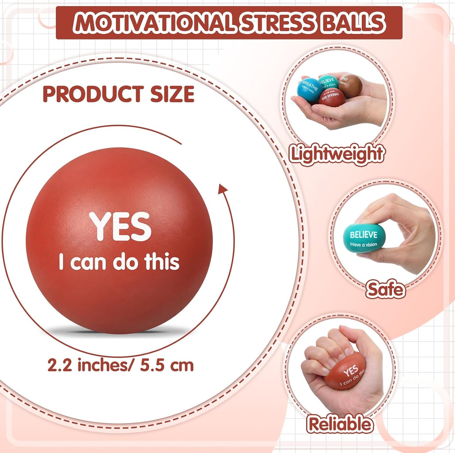 Liliful 100 Pcs Motivational Stress Balls Bulk Inspirational Squeeze Balls for Adults Anxiety Relief Fidget Toys Office Employee Gifts Classroom Rewards 2.2 Inch (Bright Colors)