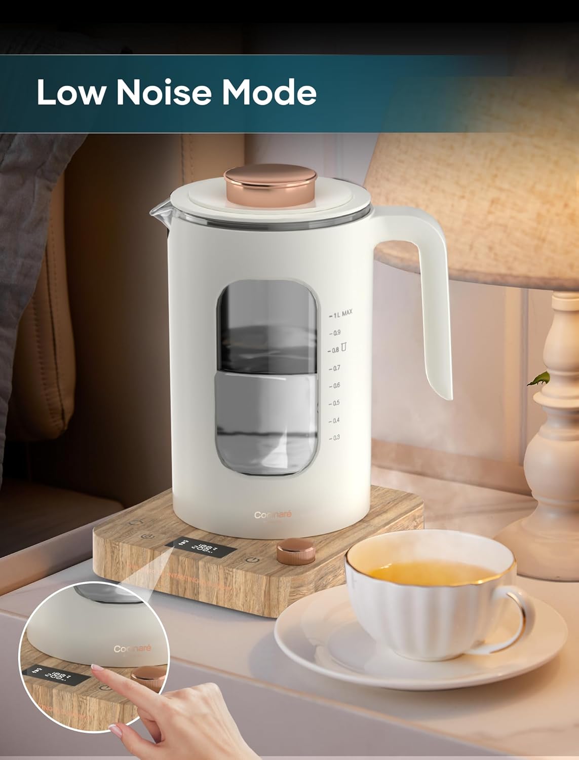 INTASTING Electric Tea Kettle, Electric Kettle with Tea Infuser, ±1℉ Knob Temperature Control, BPA-Free Glass, 1200W Fast Heating, Easy to Clean, 1 Liter (Dark Gray)