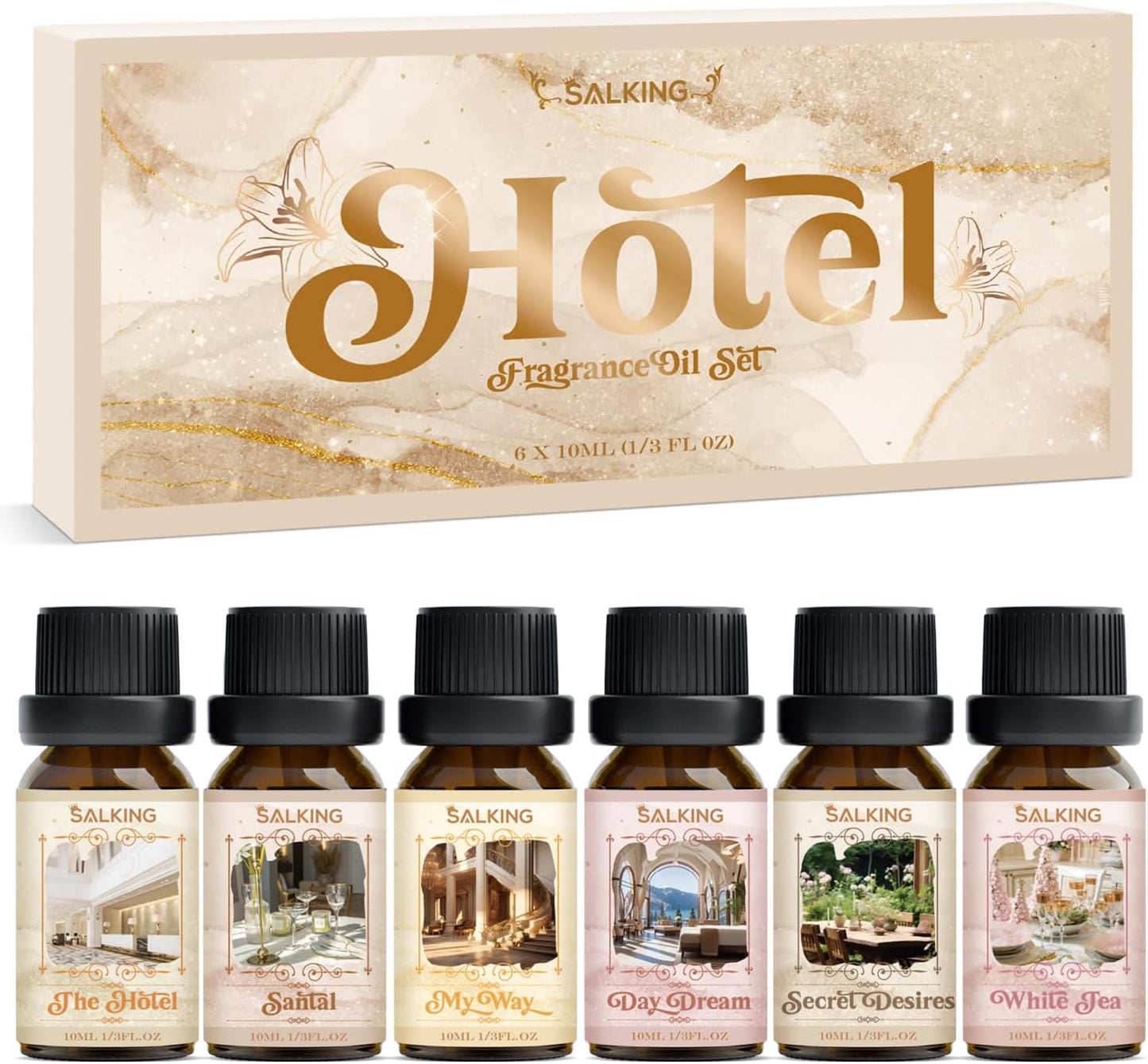 SALKING Floral Essential Oils Set, Premium Pure and Natural Essential Oils, Fragrance Oil Scented Oils for Oil Diffusers 6 x 10 ML - Lavender, Rose, Jasmine, Cherry Blossom, Gardenia, Chamomile