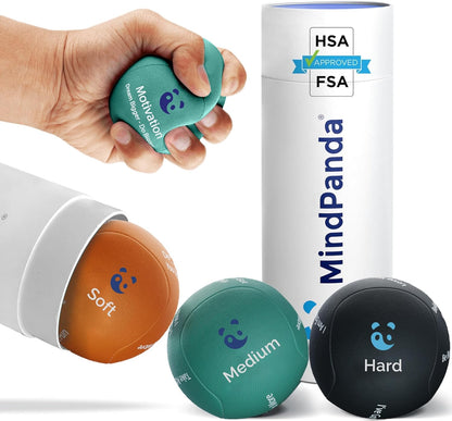 Mind & Body Stress Balls for Adults - Multi-Density Squeeze Balls for Hand Therapy & Grip Strengthening - Stress & Anxiety Relief - Choose 3-Ball (Soft, Medium & Hard) or 2-Ball (Soft & Hard) Sets