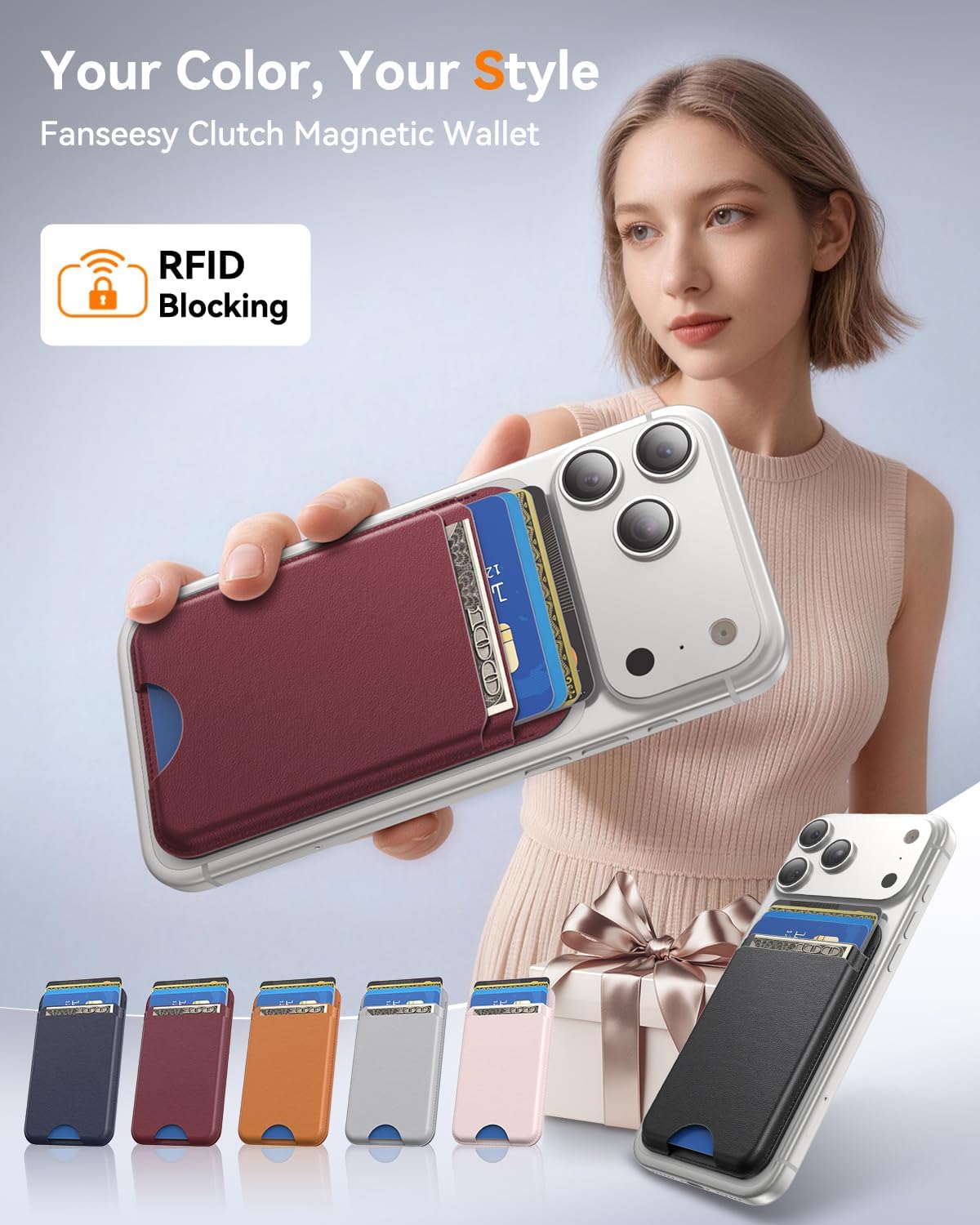 for MagSafe Wallet, Works with Apple Find My,4 Card Holder, Magnetic Phone Wallet for iPhone 18/17/16/15/14/13/12 Pro Max Air Plus Series, RFID Blocking Vegan Leather,Black