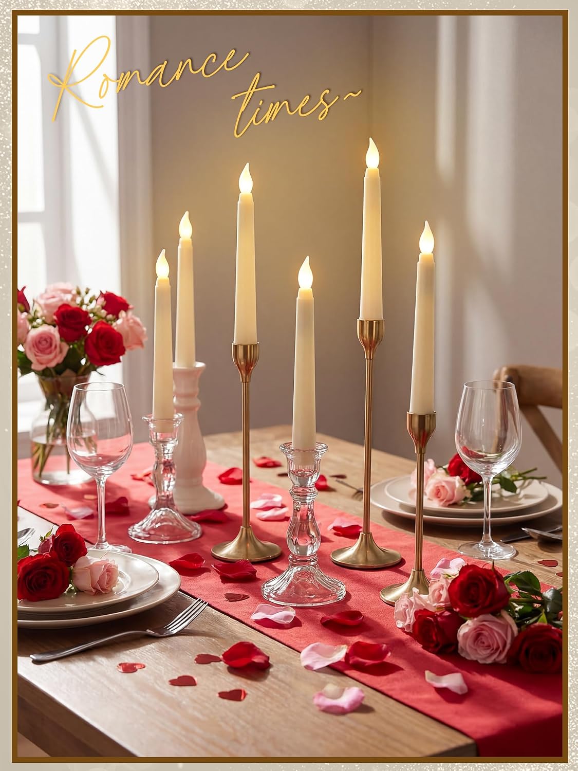 Treela 24 Pcs Flameless Taper Candles Battery Operated Bulk Fake Candles Light LED Candle Sticks Flickering Tapered for Easter Wedding Anniversary Decoration(Basic,11 Inch,Ivory)