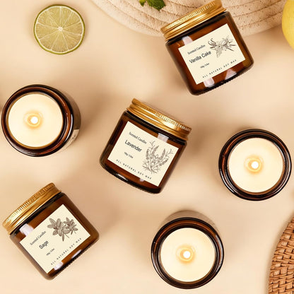 Scented Candles for Home,8 Pack Soy Wax Candle Set,Scented Candles Gift Set,Aromatherapy Candles, Amber Jar Vintage Apothecary Style, 8 Scents Gift Set