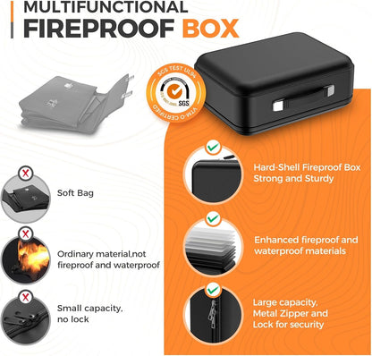 Fireproof Document Box, Waterproof Safe Box with Combination Lock