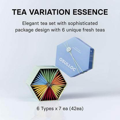 OSULLOC Premium Tea Collection (40 count, 10 flavors x 4 ea), Self Care Sampler Gift Box Variety Pack, Premium Organic Pure & Blended Tea from Jeju