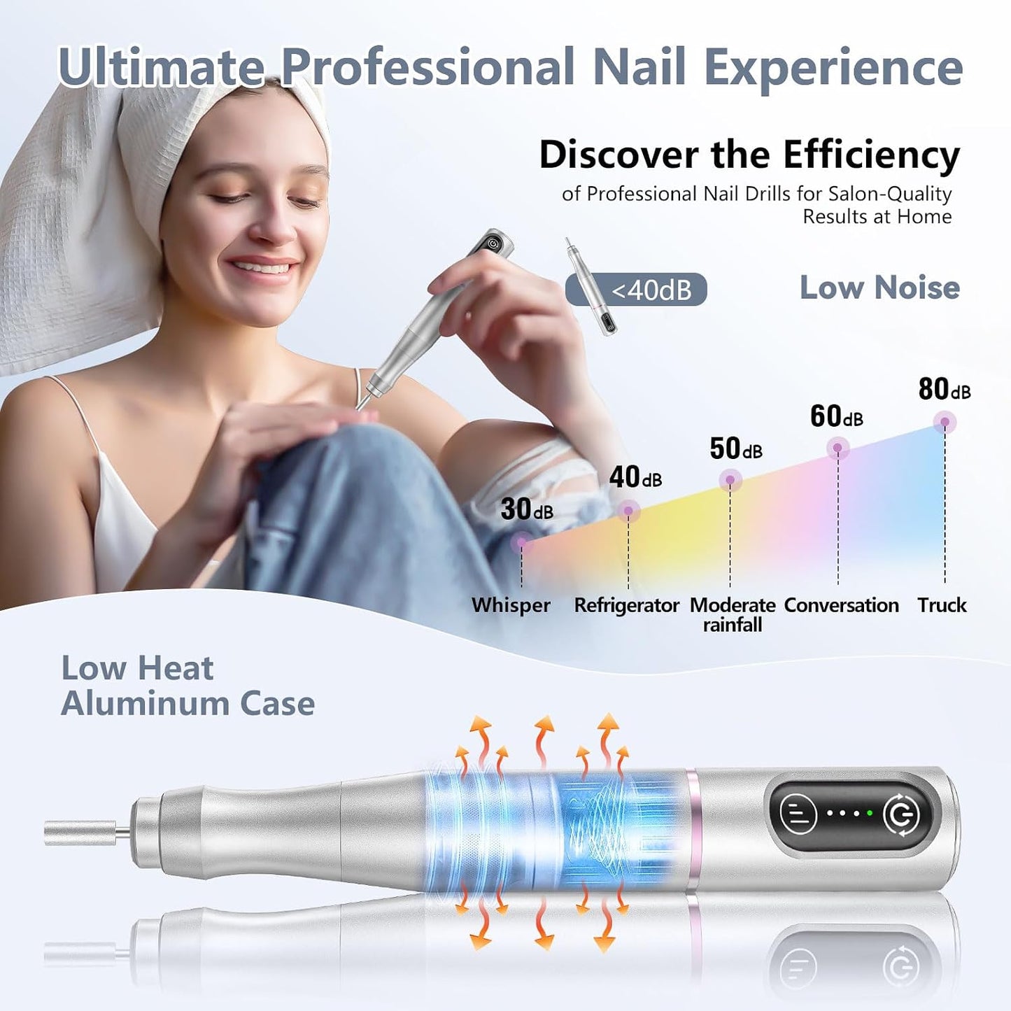 TUOBEO Cordless Nail Drill Electric Nail File Kit, Rechargeable Efile Set, Portable Acrylic Gel Nail Polish Remover Machine, Pedicure Manicure Tool, 11 Bits, 56 Sanding Bands, Salon Home, Purple