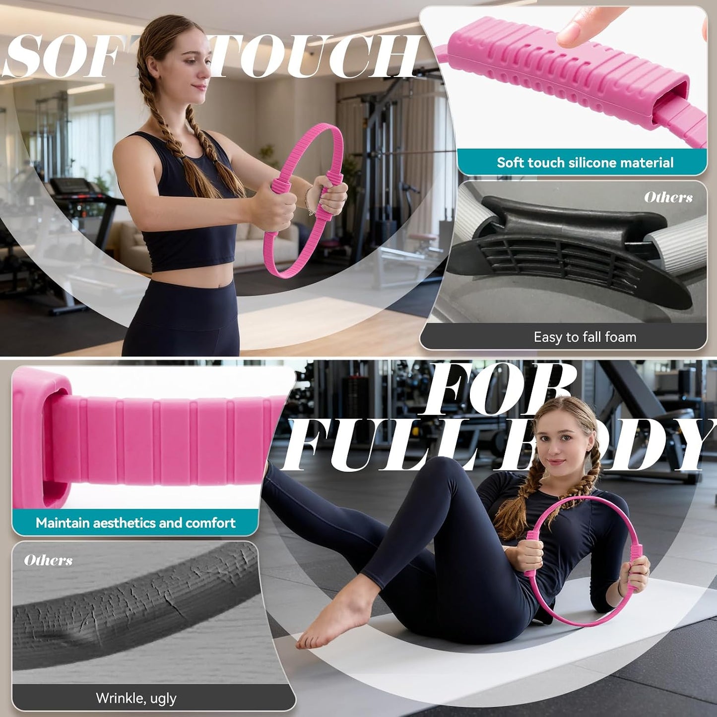 SUBCULTUREPICK Pilates Ring, Silicone Magic Pilates Rings, Lightweight & Durable Flexible Fitness Circle Exercise Equipment for Toning Arms, Thighs,Legs, Core,Yoga & Physical Therapy