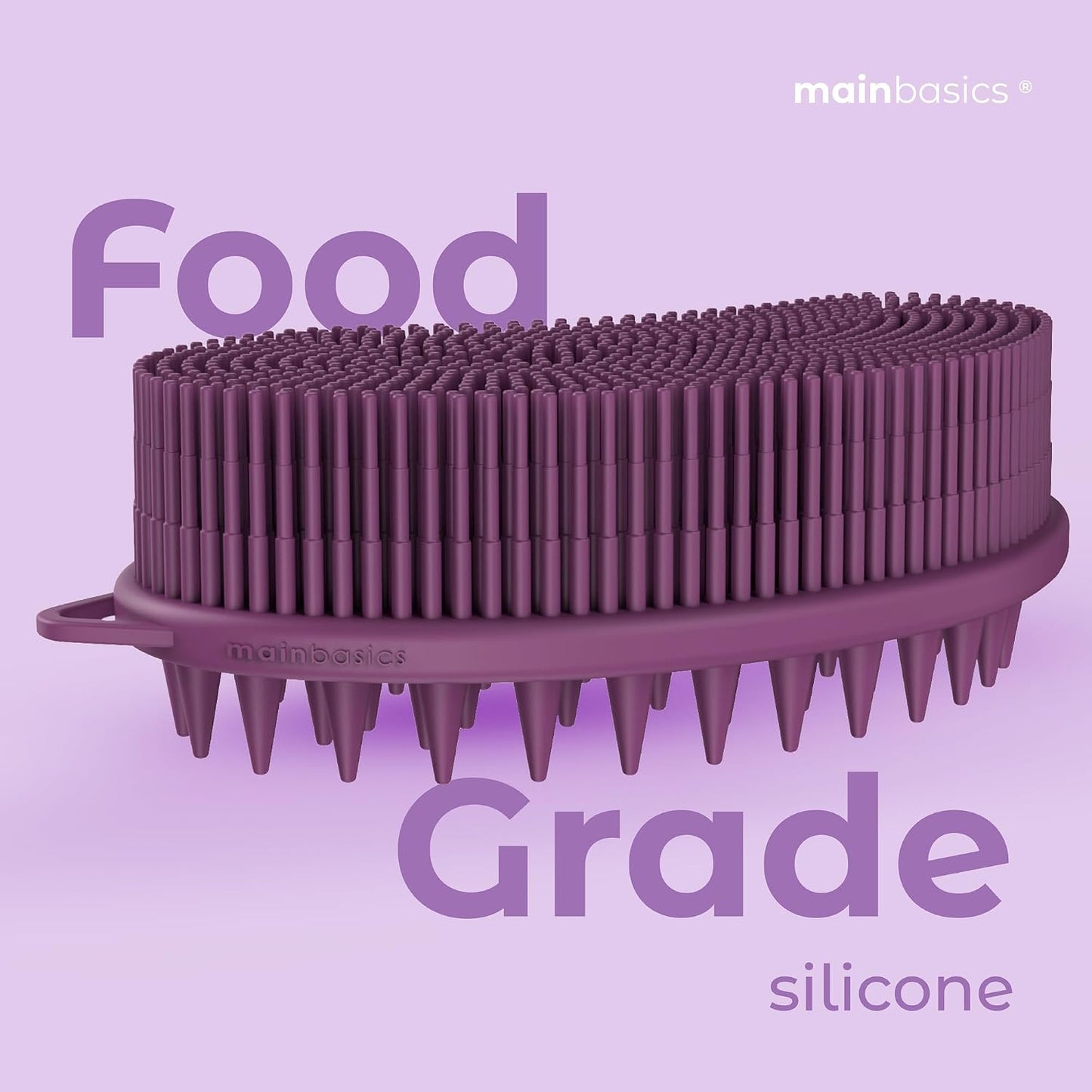 MainBasics Silicone Body Scrubber, Pink, Exfoliate | Dual-Sided, Shower Exfoliator, For Men & Women, Loofah Alternative