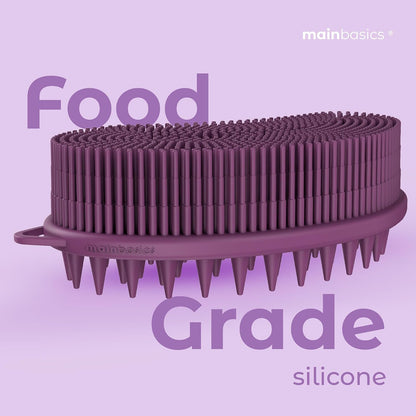MainBasics Silicone Body Scrubber, Pink, Exfoliate | Dual-Sided, Shower Exfoliator, For Men & Women, Loofah Alternative