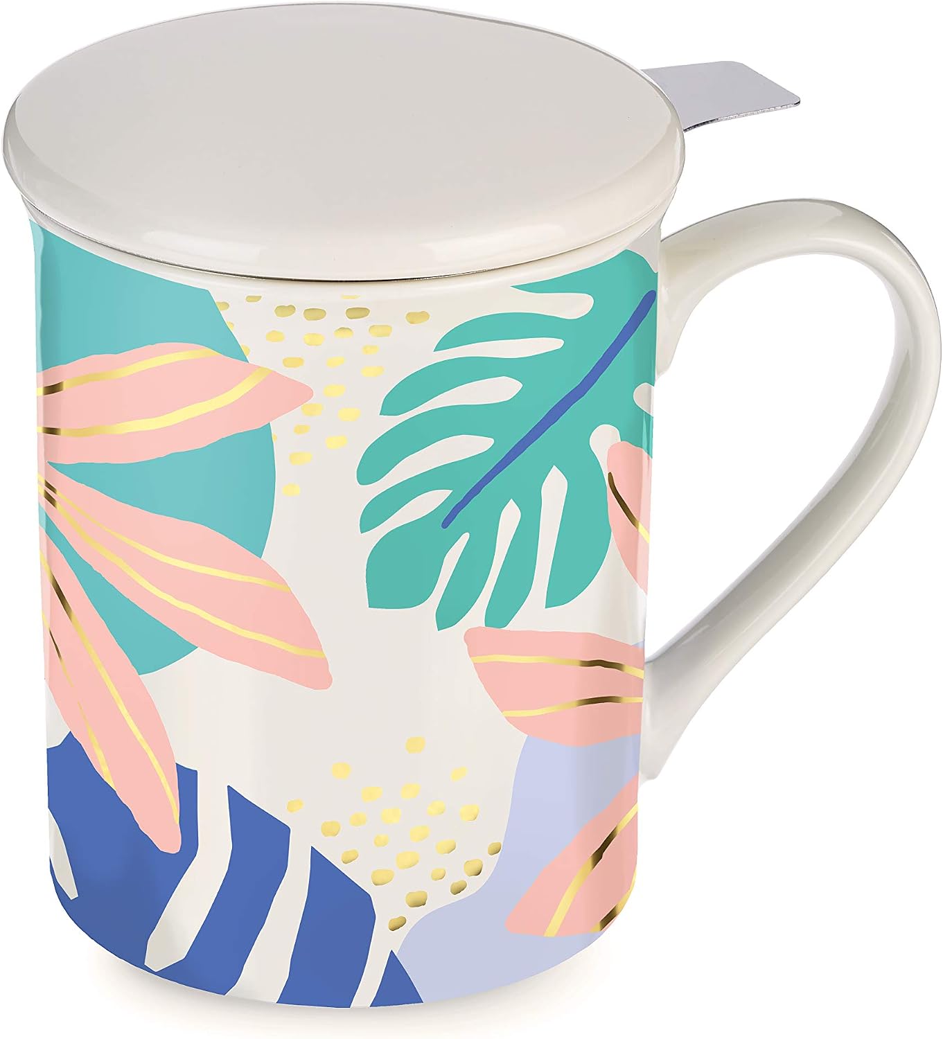 Pinky Up Annette Ceramic Tea Cup with Infuser and Lid, Travel Mug for Loose Leaf Teas, Home Office, Camping, Picnic Party, 12 oz, Set of 1, Honeycomb