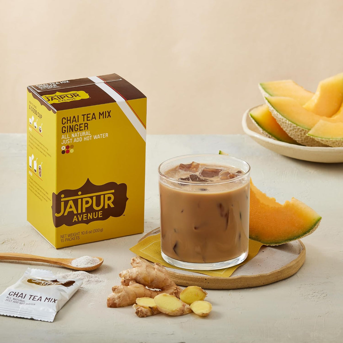 Jaipur Avenue Cardamom Chai Tea Mix Crafted with All-Natural Assam Black Tea, Cardamom, Cane Sugar, and Premium Dry Milk - Preservative-Free, Gluten-Free, Authentic Indian Chai Tea Latte (15 Servings)