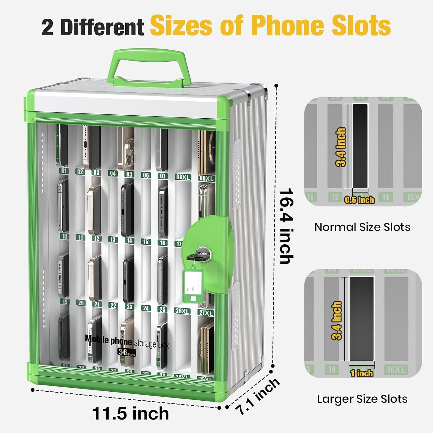 Glosen 24 Slots Cell Phone Locker, Portable Phone Storage Cabinet [Wall Mounted] [Aluminum Alloy] Cellphone Lock Box with Key & Handle for School Classroom Office Exam (Black)