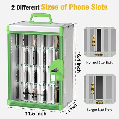 Glosen 24 Slots Cell Phone Locker, Portable Phone Storage Cabinet [Wall Mounted] [Aluminum Alloy] Cellphone Lock Box with Key & Handle for School Classroom Office Exam (Black)