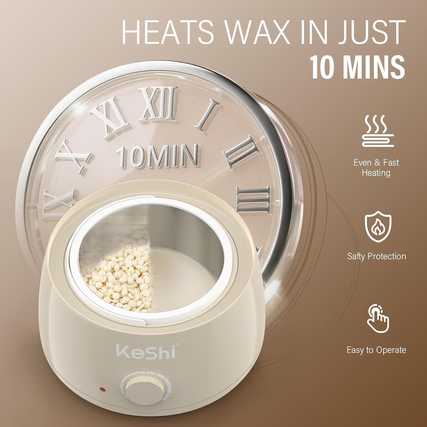 KeShi Waxing Kit, Painless Hair Removal Wax Warmer with 6 Bags Hard Wax Beans for Full Body, Legs, Face, Eyebrows & Bikini— Ideal for Both Women & Men