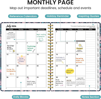 Planner 2026-2027, Academic Monthly and Weekly Calendar Planner for Women, July 2026 - June 2027, Hardcover Pretty Agenda Planner Book with Tabs, Spiral Daily Organizer for School Office Home Supplies, 6.3" x 8.5" - Blue Floral
