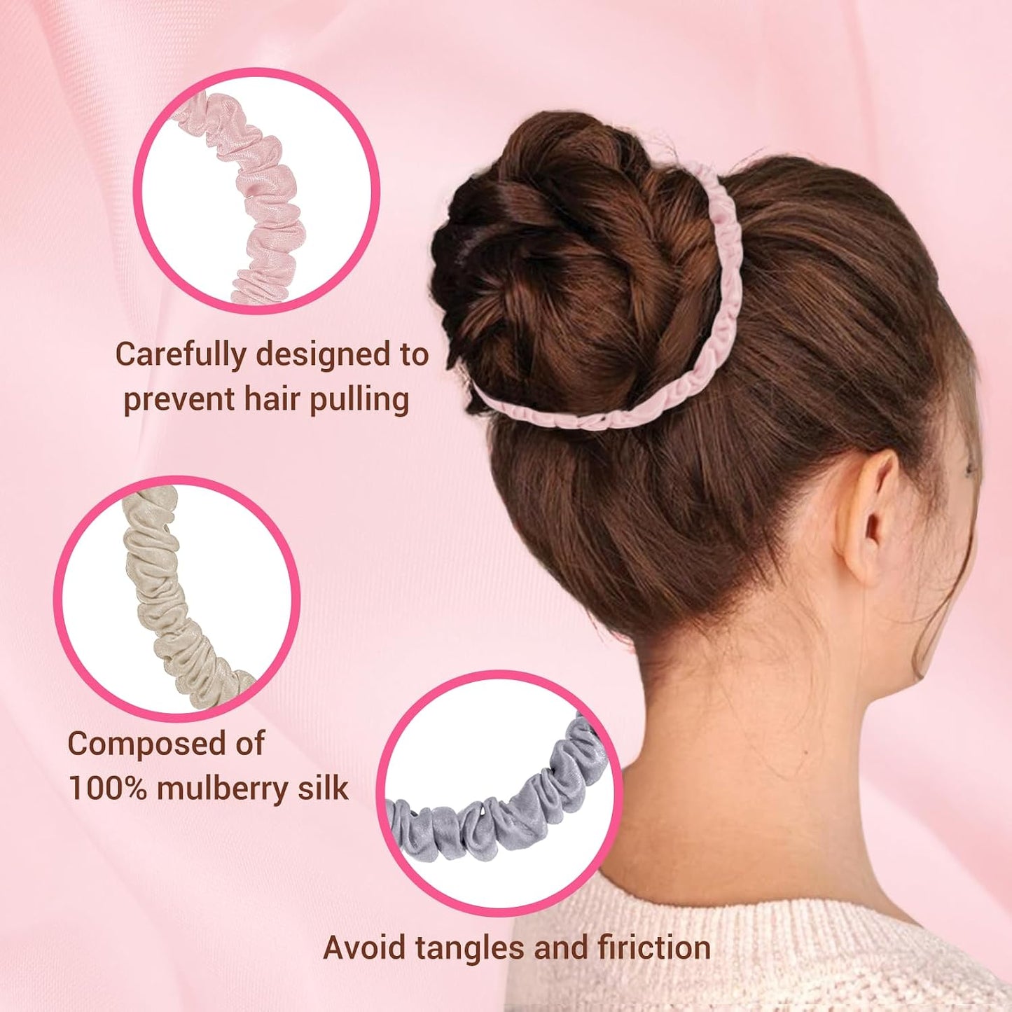 22 Momme 6PCS 100% Mulberry Silk Hair Ties Small Silk Scrunchies for Women Girls Curly Thick Thin Hair .Women's Black Cute Satin Sleepy Bulk Hair Tie Scrunchie Sleep