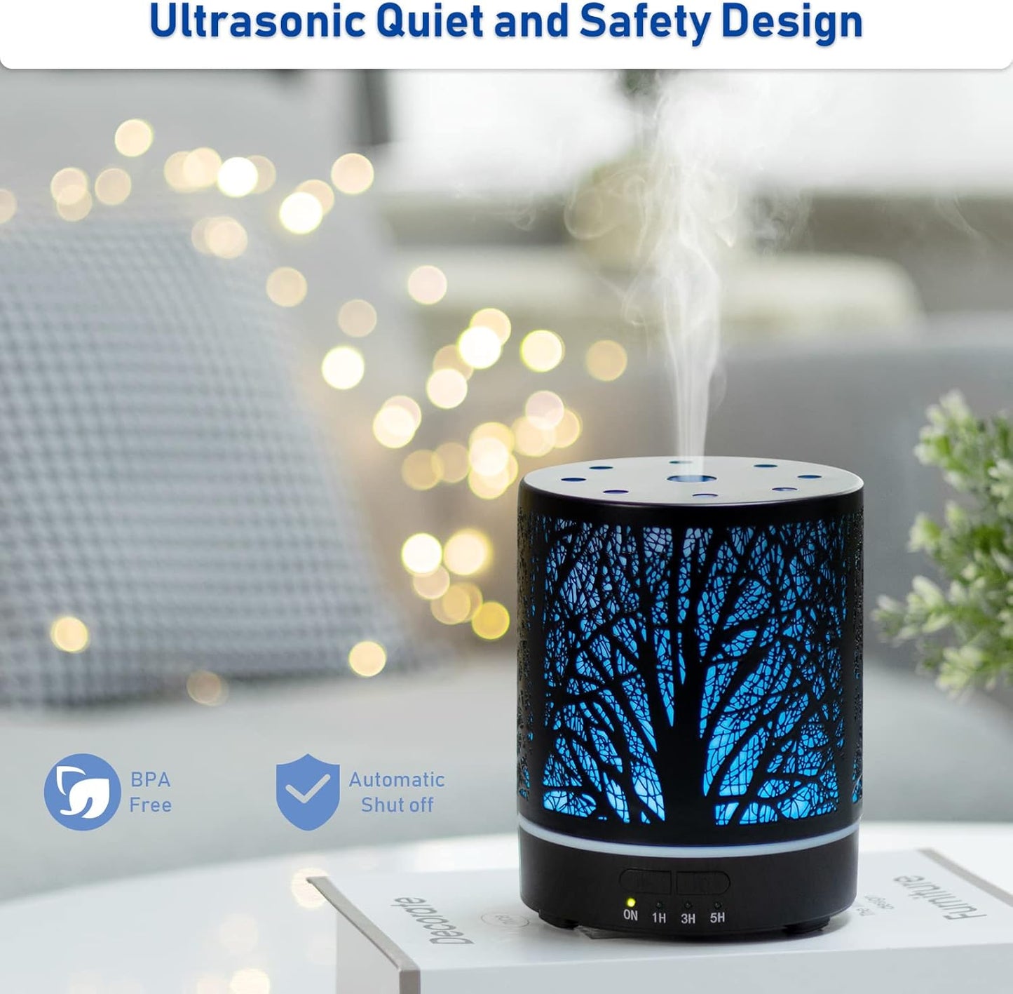 EQUSUPRO Essential Oil Diffuser 300ml Metal Electric Ultrasonic Diffuser for Large Room with Auto Shut-Off, 4 Timer Setting &7 Colors Night Light for Home
