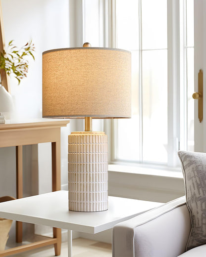 PoKat 23" Modern Ceramic Table Lamp Set of 2 for Living Room White Desk Lamps for Bedroom Farmhouse Bedside Nightstand Lamp House Warming Gifts New Home Decor End Table Lamps Gifts for Women Mom Beige