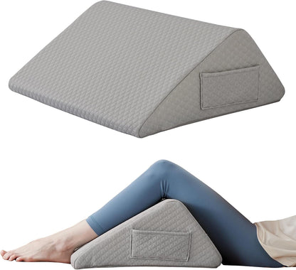 Ruqmuis Knee Pillow for Back Sleeping, 8” Knee Wedge Pillow to Elevate Knee, Leg Pillow for Back Pain Relief, Triangle Pillow, Leg Elevation Pillows for After Surgery, Blood Circulation, White/Grey
