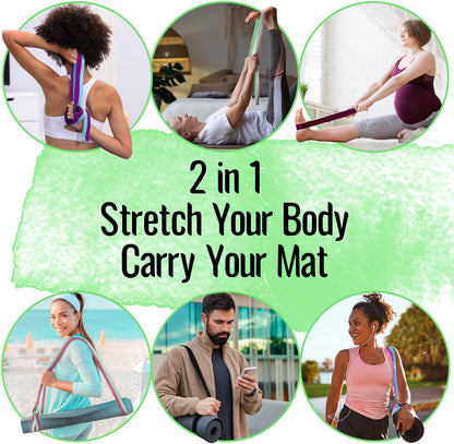 TECEUM 2 IN 1 Yoga & Mat Strap for Stretching – Cotton – 6/8/10 ft