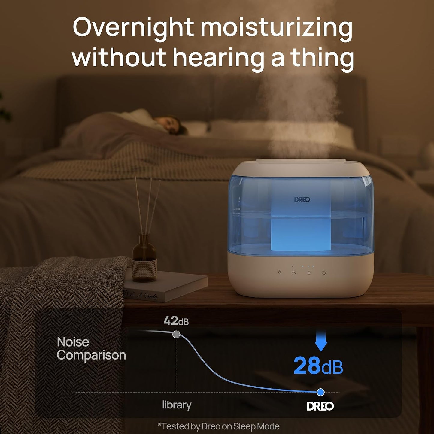 Dreo Humidifiers for Bedroom, 4L Top Fill for Large Room, 36H Runtime, 28 dB Quiet Supersized Cool Mist Air Humidifier for Baby Nursery, Plants, Indoor, Night Light, Easy to Clean & Fill, Black