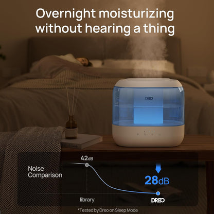 Dreo Humidifiers for Bedroom, 4L Top Fill for Large Room, 36H Runtime, 28 dB Quiet Supersized Cool Mist Air Humidifier for Baby Nursery, Plants, Indoor, Night Light, Easy to Clean & Fill, Black