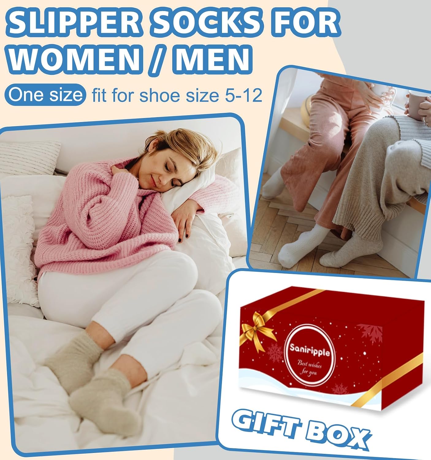 Slipper Socks for Women Men Grip Hospital Socks with Grips Fuzzy Non Slip Warm Womens Gifts