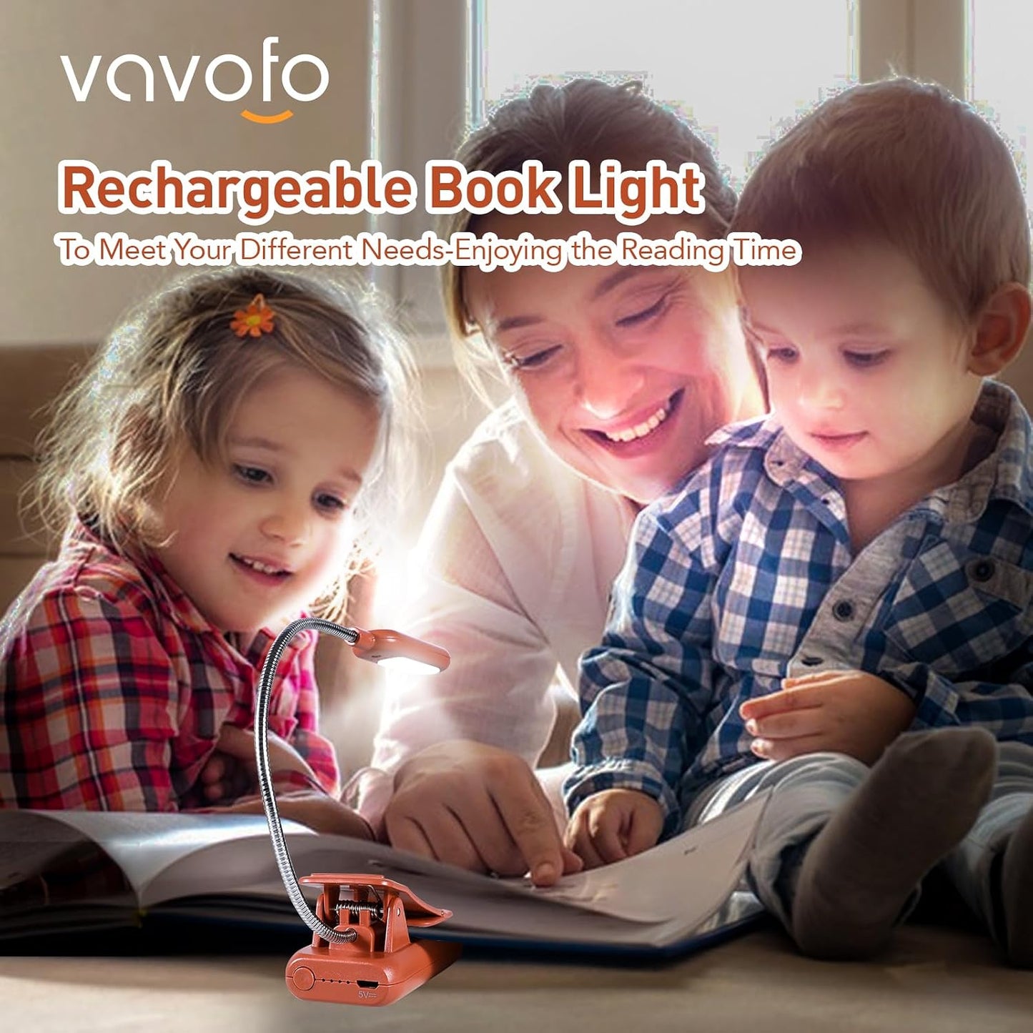 VAVOFO Clip On Book Light for Bed Kids, 7 LED Reading Light with 9-Level Warm Cool White Daylight, Eye Care Lamp with Power Indicator for Bookworms (Blue)