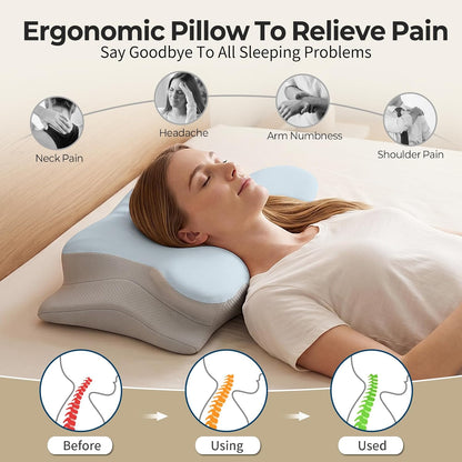 Ylekto Cervical Neck Pillow for Pain Relief - Contour Memory Foam Pillows for Sleeping, Ergonomic Pillow Side Sleeper Pillow for Neck Support, Bed Pillow for Side Back Stomach Sleepers(Grey)