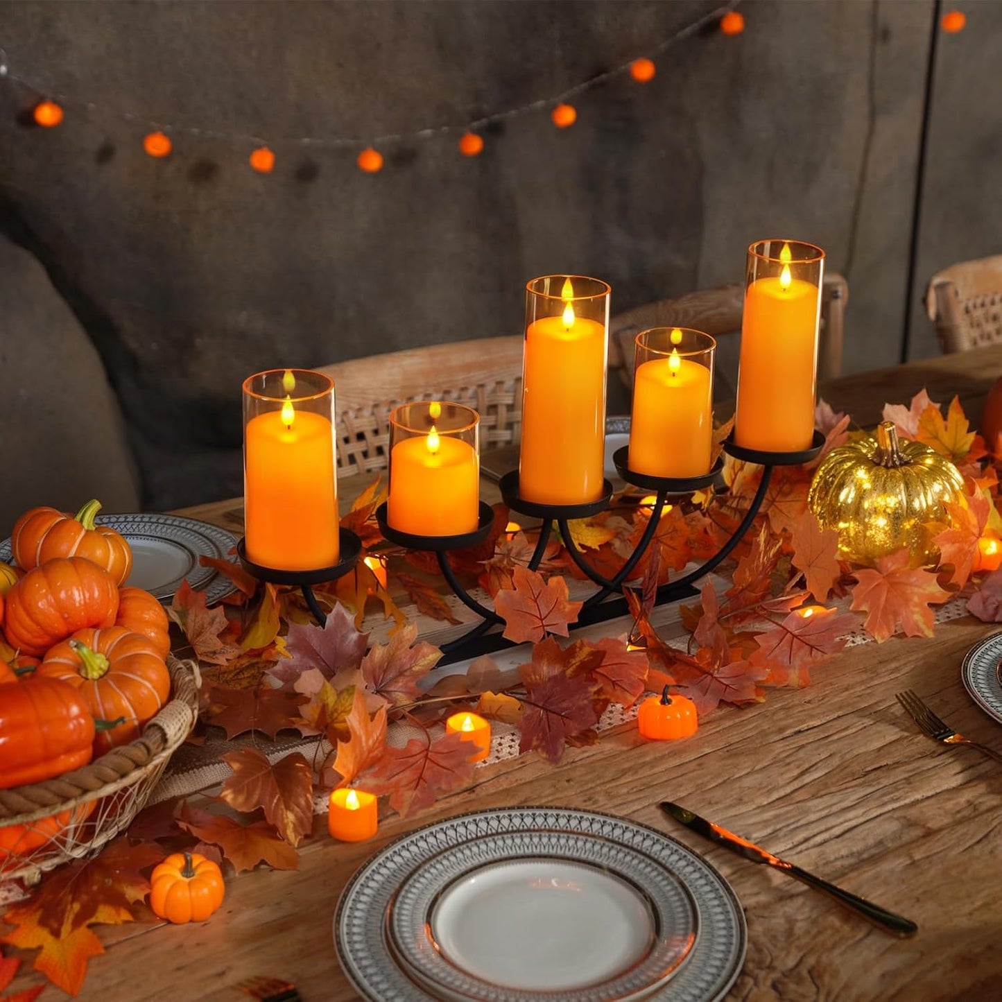 Homemory Gray Flickering Flameless Candles, Battery Operated Acrylic LED Pillar Candles with Remote Control and Timer, Halloween Decor, Set of 5