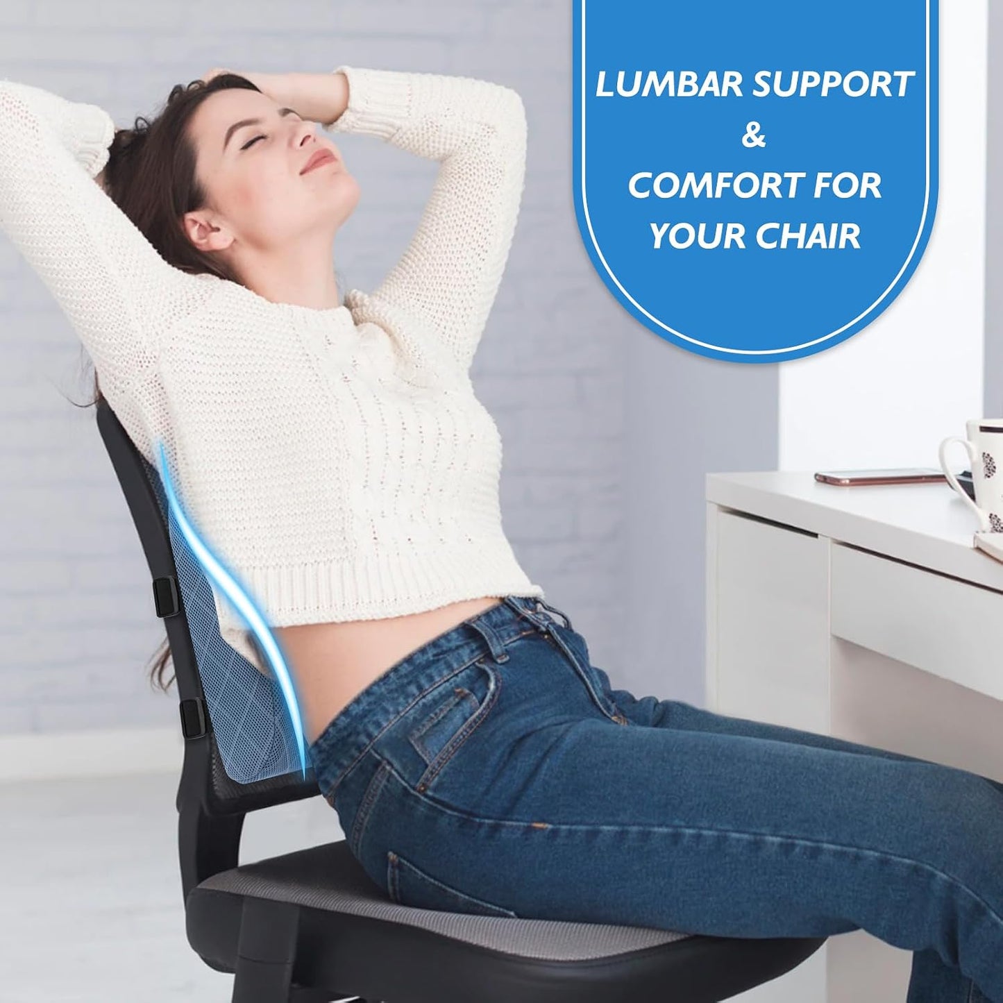 Lumbar Support Pillow for Office Chair Back Support Lumbar Pillow for Car, Gaming, Office Chair - Improve Sitting Posture & Back Pain Relief, Memory Foam, Adjustable Straps, Grey