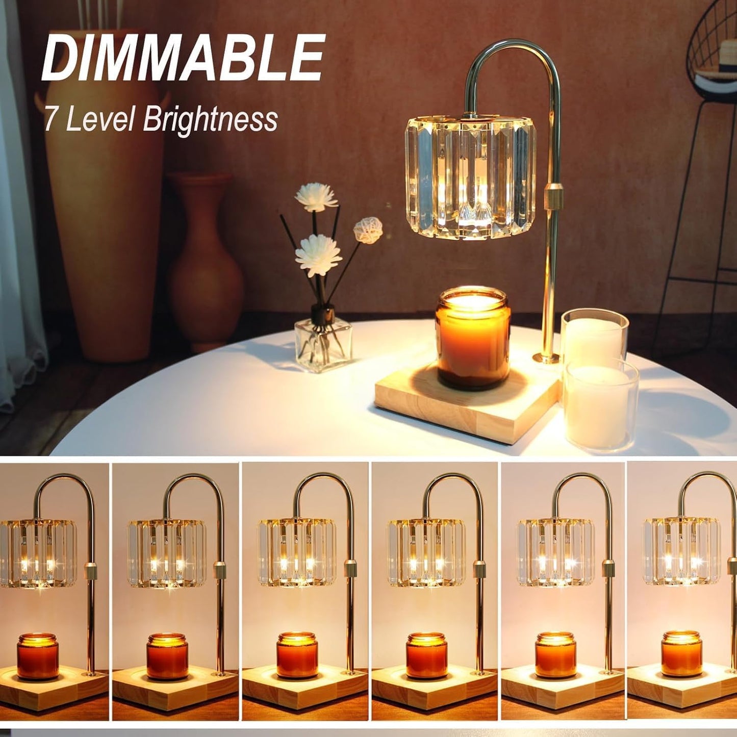 Yuichoy Candle Warmer Lamp with Timer, Dimmable Electric Candle Wamer Adjustable Height, Gifts for Women Mom, Glass Modern Candles Melter Lamp, Black