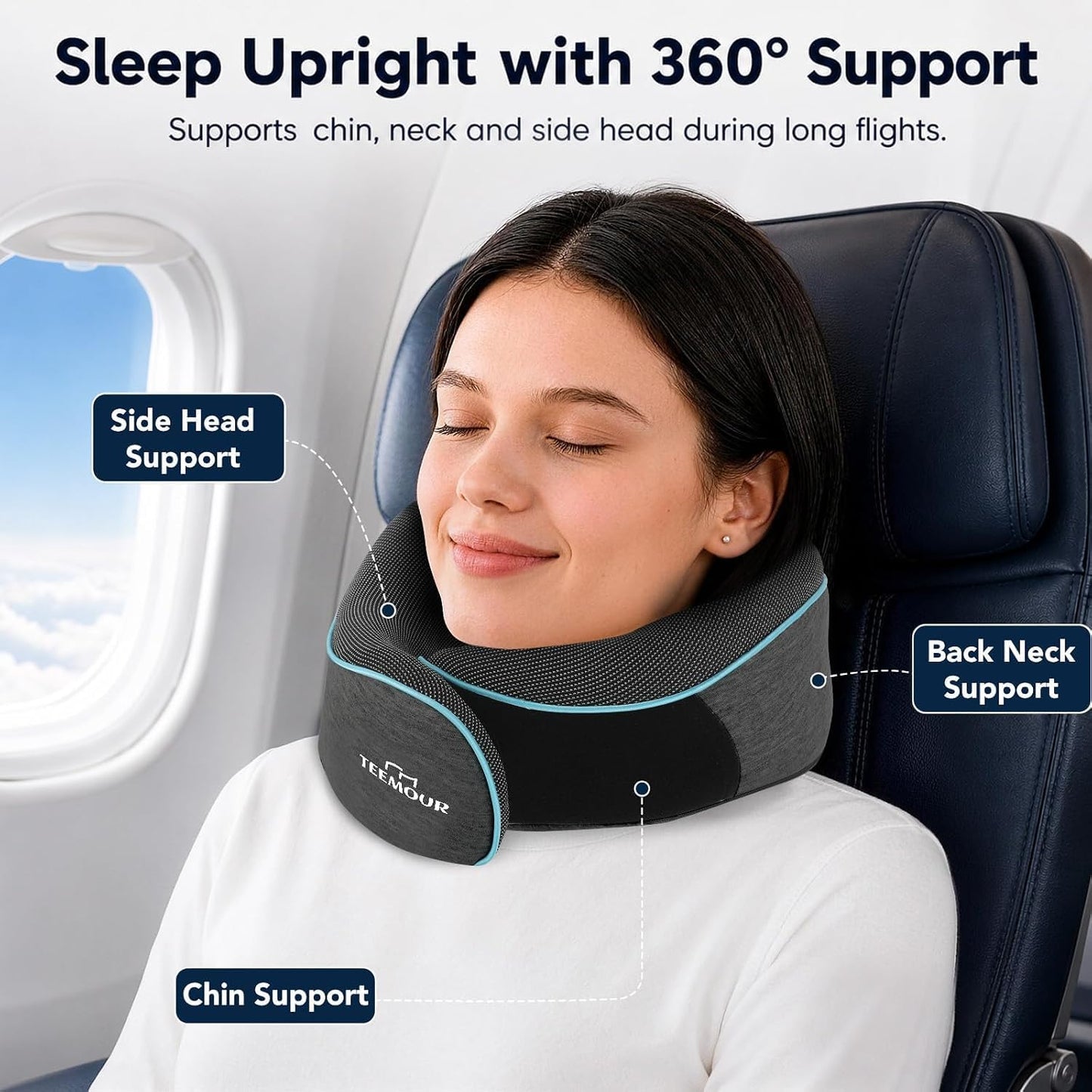 Travel Pillow Neck Pillow for Airplane Travel Essentials - Memory Foam Travel Neck Pillow, Stops Head Bobbing With Eye Mask & Earplugs, Portable Carry Bag for Long Flights| Airplane Accessories Black