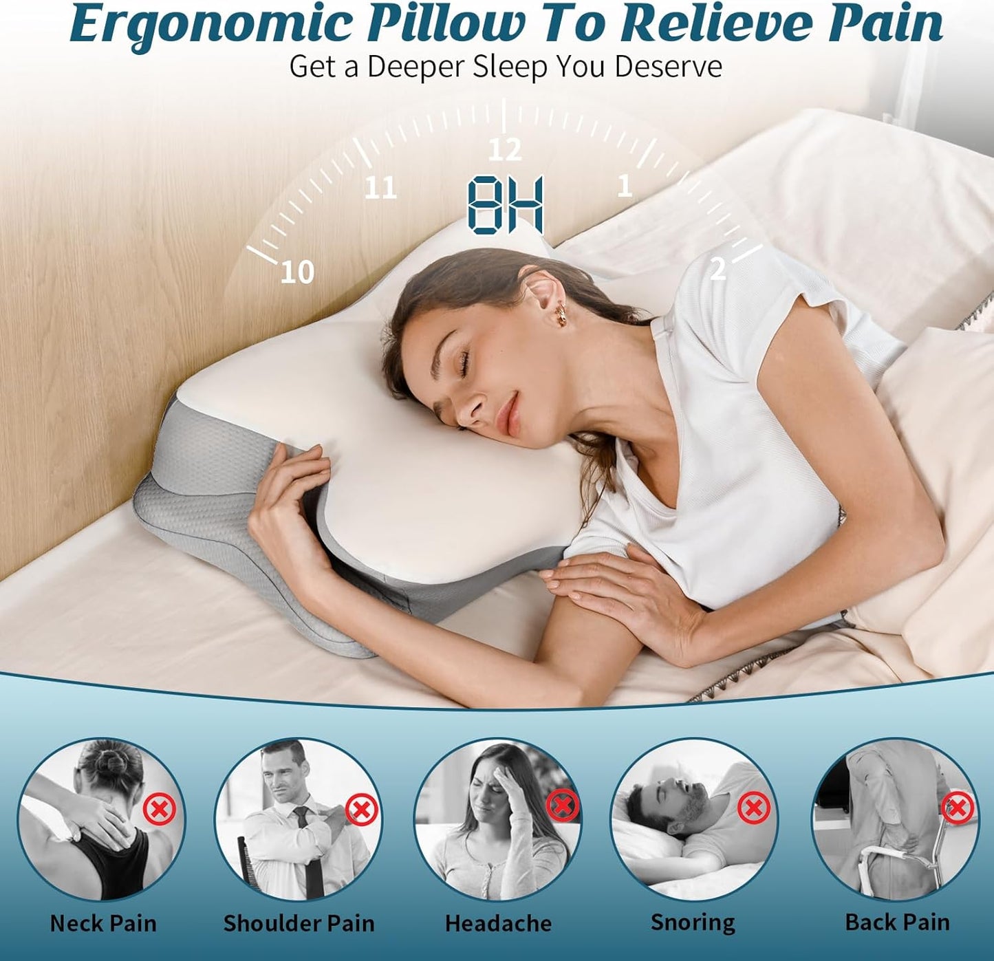 Cervical Neck Pillow for Pain Relief - Ergonomic Side Sleeper Pillow for Neck Support, Cooling Memory Foam Pillows, Contour Pillow Orthopedic Bed Pillow for Back Stomach Sleepers (Dark Grey)