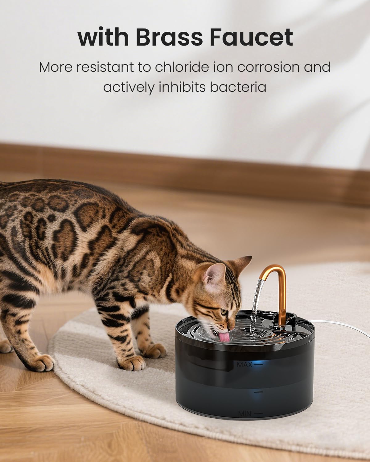 MISFANS Cat Water Fountain with 3-Pack Replaceable Filters,Copper Faucet