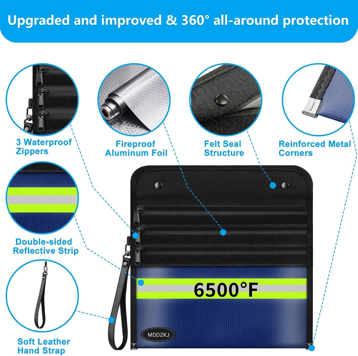 6500℉ Upgraded Fireproof Cash Bag (11.2x7.7 inch) with 2 Pockets,Small Fireproof Safe with 2 Zipper,Storage Cash,Legal Documents Safe,10 Layers of Heat Insulated Materials(2 Pack)